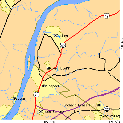 Zip code 40059 close-up map