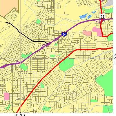 Zip code 35208 close-up map