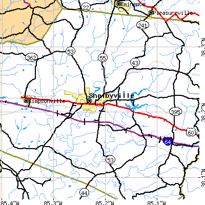Zip code 40065 close-up map