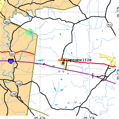 Zip code 40067 close-up map