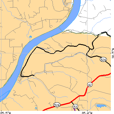 Zip code 40077 close-up map