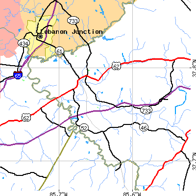 Zip code 40107 close-up map