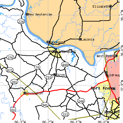 Zip code 40108 close-up map