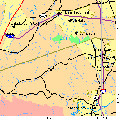 Zip code 40109 close-up map