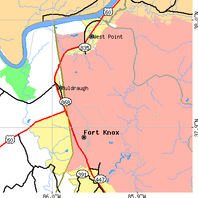 Zip code 40121 close-up map