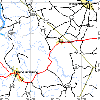 Zip code 40146 close-up map