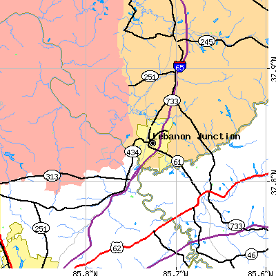 Zip code 40150 close-up map