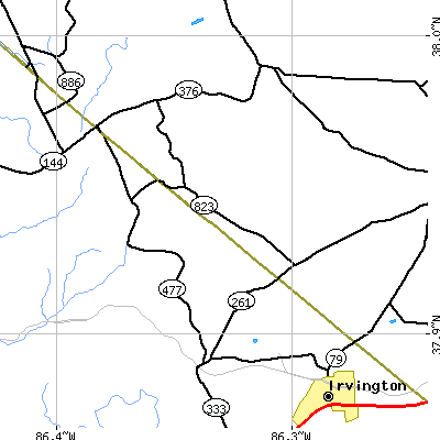 Zip code 40176 close-up map