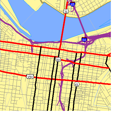 Zip code 40202 close-up map