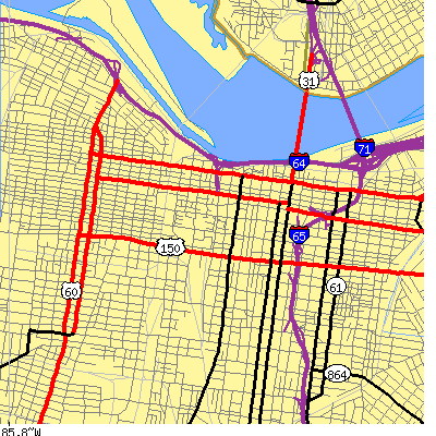 Zip code 40203 close-up map