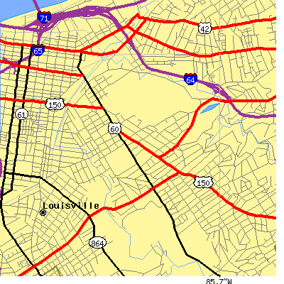 Zip code 40204 close-up map