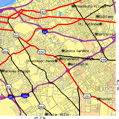 Zip code 40205 close-up map