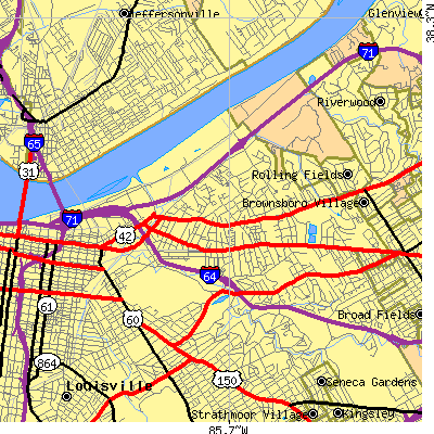 Zip code 40206 close-up map