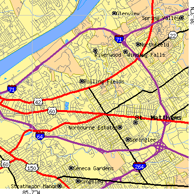 Zip code 40207 close-up map