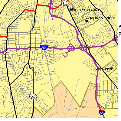Zip code 40209 close-up map