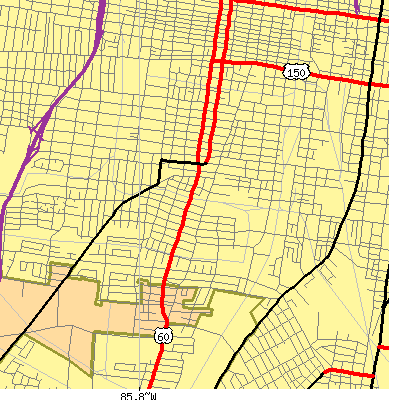 Zip code 40210 close-up map