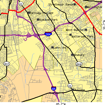 Zip code 40213 close-up map