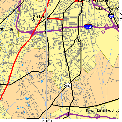 Zip code 40214 close-up map