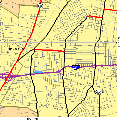 Zip code 40215 close-up map