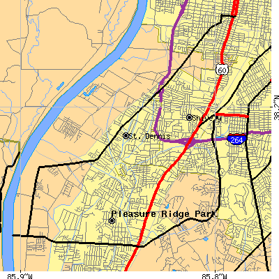 Zip code 40216 close-up map