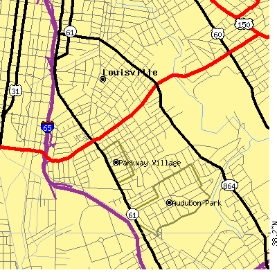 Zip code 40217 close-up map