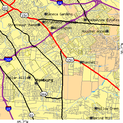 Zip code 40218 close-up map