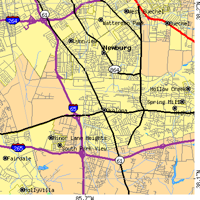 Zip code 40219 close-up map