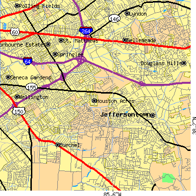 Zip code 40220 close-up map