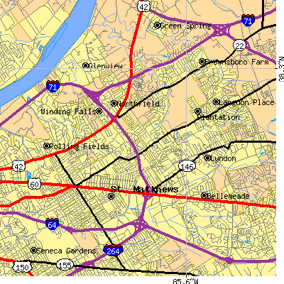 Zip code 40222 close-up map