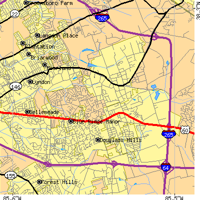 Zip code 40223 close-up map