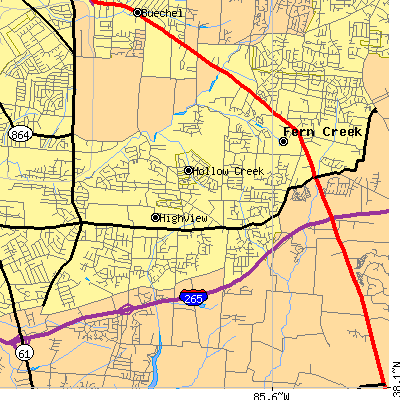 Zip code 40228 close-up map