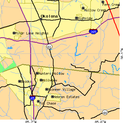 Zip code 40229 close-up map