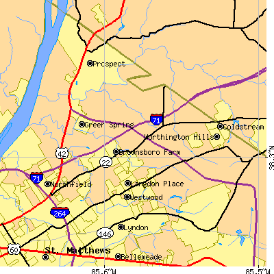 Zip code 40241 close-up map