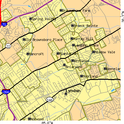 Zip code 40242 close-up map