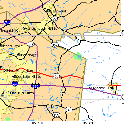 Zip code 40245 close-up map