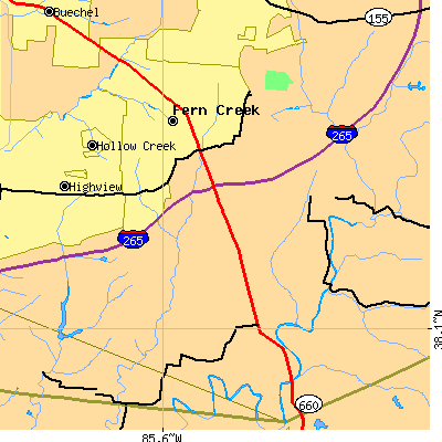 Zip code 40291 close-up map