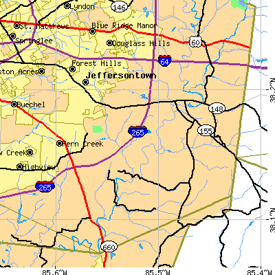 Zip code 40299 close-up map