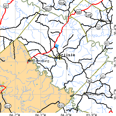 Zip code 40311 close-up map
