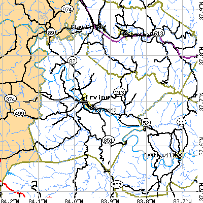 Zip code 40336 close-up map