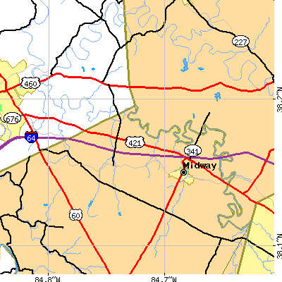 Zip code 40347 close-up map