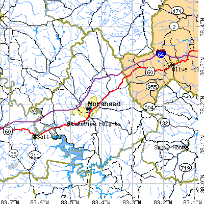Zip code 40351 close-up map