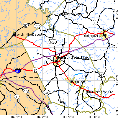 Zip code 40353 close-up map
