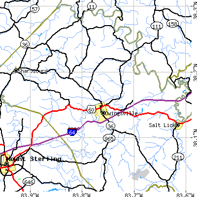 Zip code 40360 close-up map