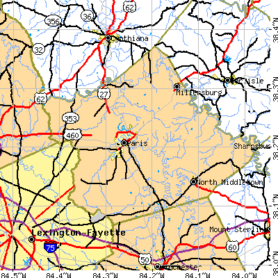 Zip code 40361 close-up map
