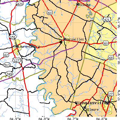 Zip code 40383 close-up map