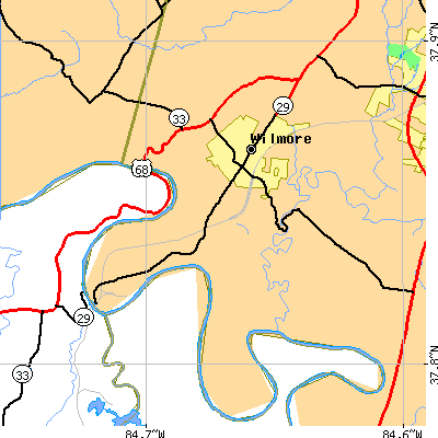 Zip code 40390 close-up map