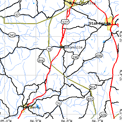 Zip code 40437 close-up map