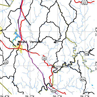 Zip code 40445 close-up map