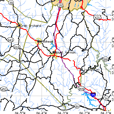 Zip code 40456 close-up map