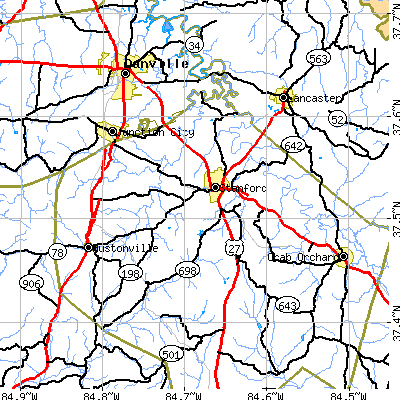 Zip code 40484 close-up map